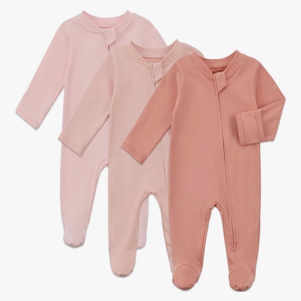 Aablexema Baby Organic Cotton Footed Pajamas - 0-3 months - Pink set of 3